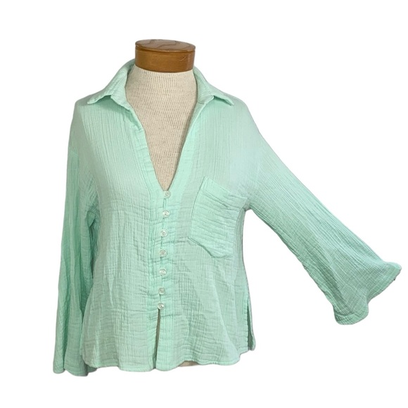 ELLEJAY Blake Blouse Mint Green Cotton Relaxed Fit XS MSRP $138 - Picture 5 of 11
